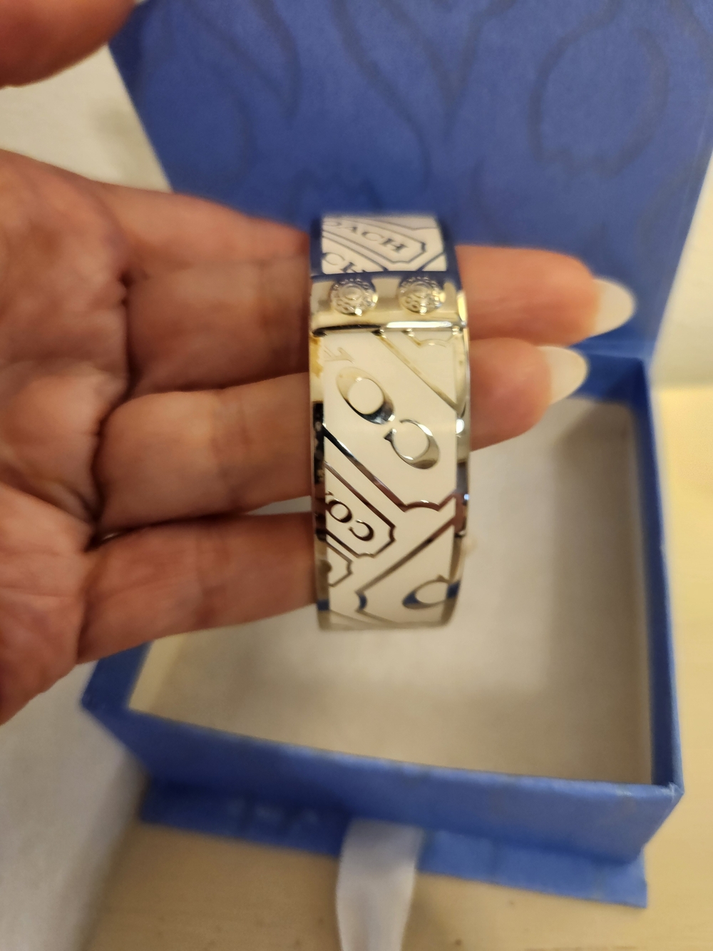 COACH Silver Logo Bangle Bracelet - Picture 4 of 8